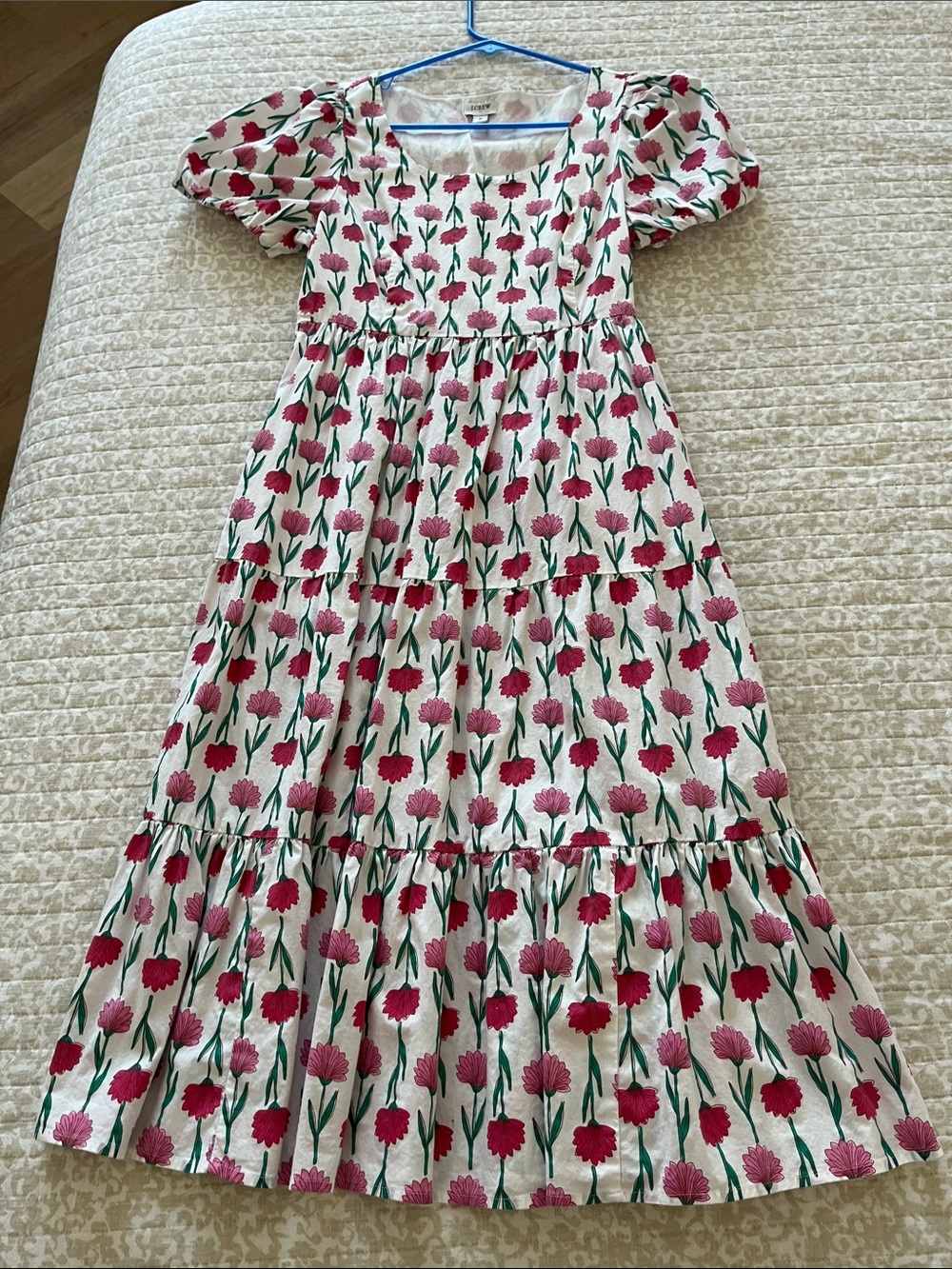 J. Crew White Maxi Dress with Pink and Red Floral Print